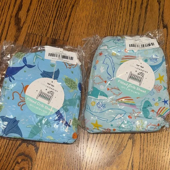 Little sleepies bamboo ocean theme crib sheet bundle- includes both sheets NWT